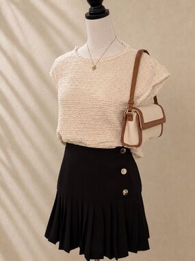 Max Studio London Cream Textured Knit Top XS